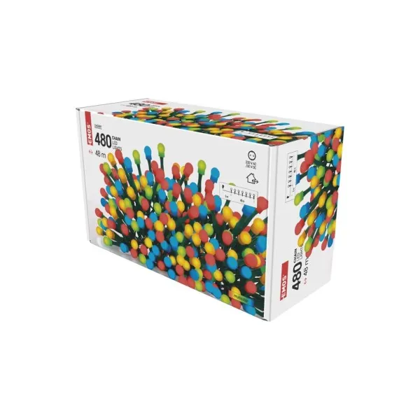 EMOS Lighting LED vianočná cherry reťaz – guličky, 48 m, vonkajšia aj vnútorná, multicolor, časovač