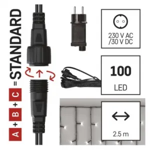 EMOS Lighting Štartovacia súprava pre spoj. reťaze Klasik – cencúle, 2,5 m, vonkajšia, studená biela, č.