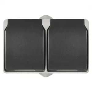 EMOS Zásuvka nástenná dvojitá, šedo-čierna, IP44