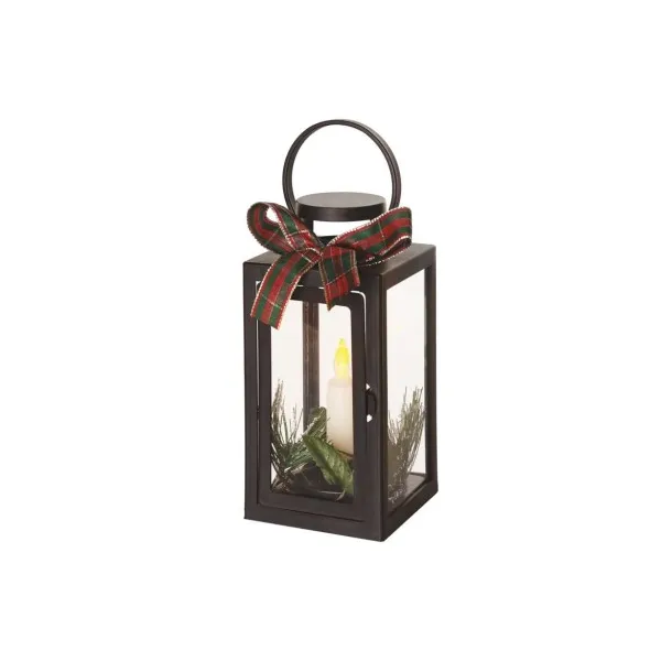 EMOS LED dekorácia – vianočný lampáš so sviečkou čierny, 20 cm, 3x AAA, vnútorný, vintage