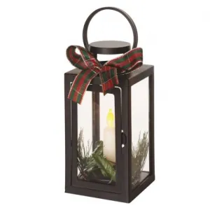 EMOS LED dekorácia – vianočný lampáš so sviečkou čierny, 20 cm, 3x AAA, vnútorný, vintage