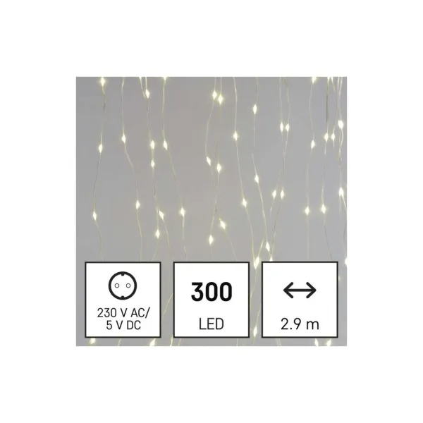 EMOS LED vianočná drop reťaz – záclona, 2,9x1,5 m, vonkajšia aj vnútorná, teplá biela, programy