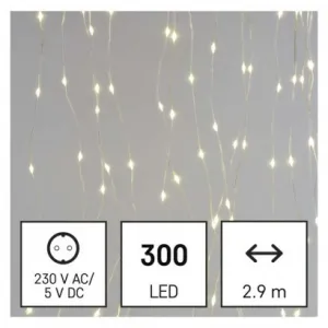 EMOS LED vianočná drop reťaz – záclona, 2,9x1,5 m, vonkajšia aj vnútorná, teplá biela, programy