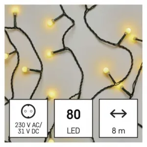 EMOS Lighting LED vianočná cherry reťaz – guličky, 8 m, vonkajšia aj vnútorná, teplá biela, časovač