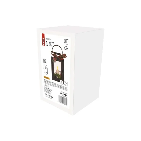 EMOS LED dekorácia – vianočný lampáš so sviečkou čierny, 20 cm, 3x AAA, vnútorný, vintage