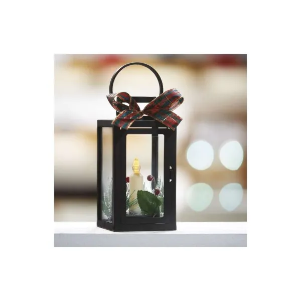 EMOS LED dekorácia – vianočný lampáš so sviečkou čierny, 20 cm, 3x AAA, vnútorný, vintage