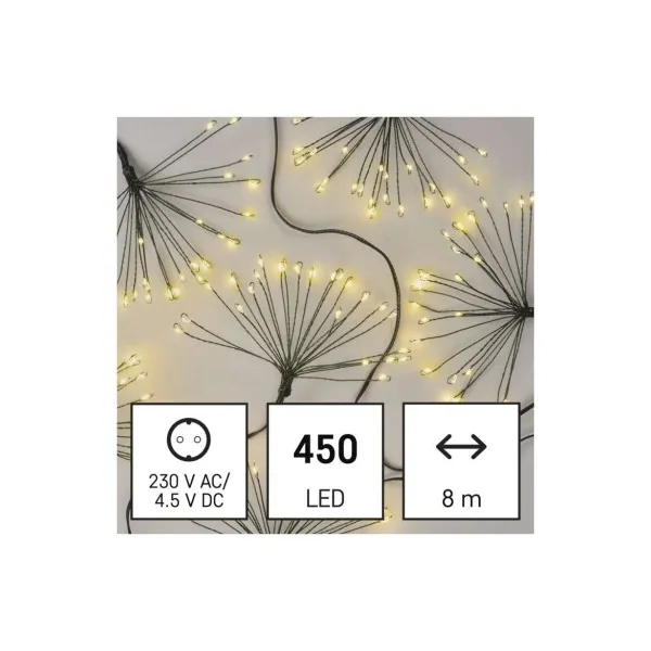 EMOS LED svetelná reťaz – svietiace trsy, nano, 8 m, vnútorná, teplá biela, časovač