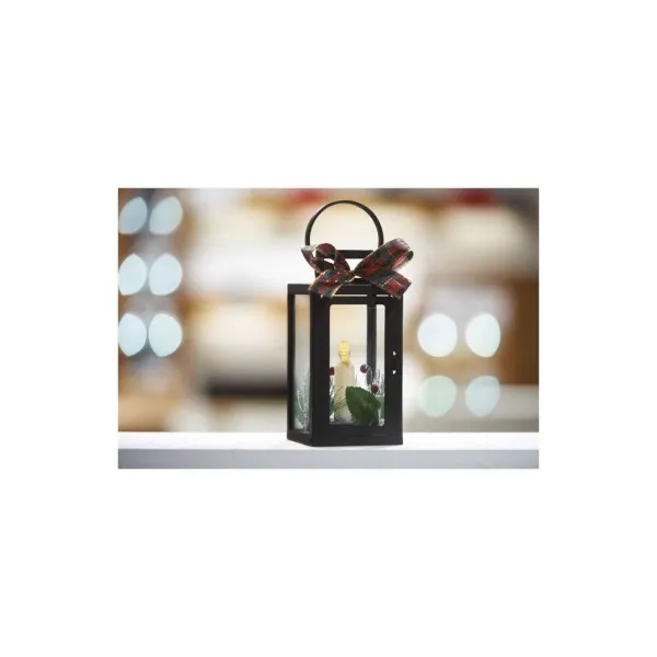 EMOS LED dekorácia – vianočný lampáš so sviečkou čierny, 20 cm, 3x AAA, vnútorný, vintage