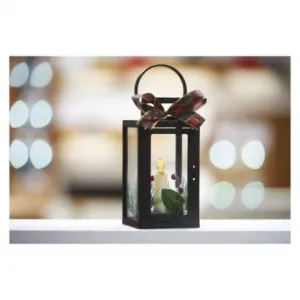 EMOS LED dekorácia – vianočný lampáš so sviečkou čierny, 20 cm, 3x AAA, vnútorný, vintage