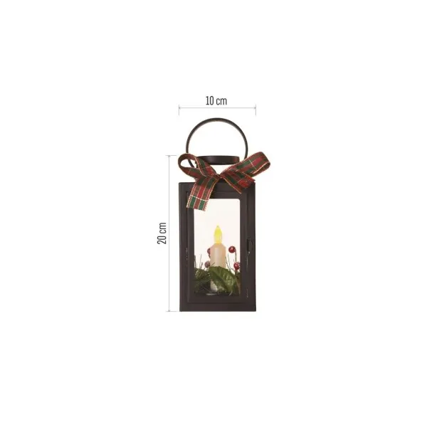 EMOS LED dekorácia – vianočný lampáš so sviečkou čierny, 20 cm, 3x AAA, vnútorný, vintage
