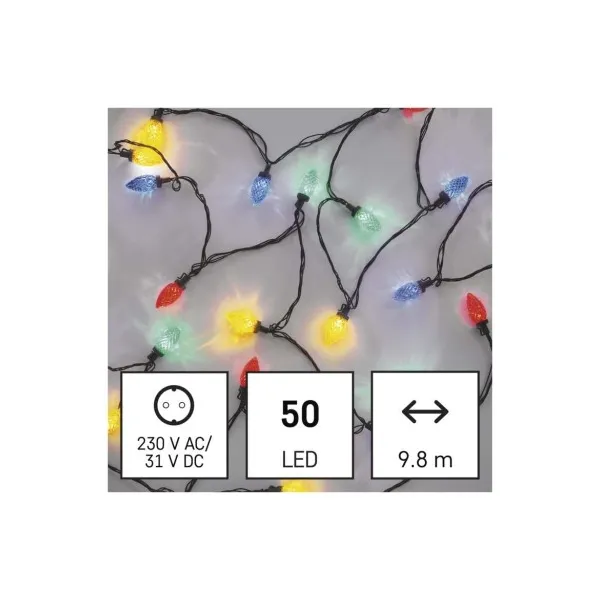 EMOS LED vianočná reťaz, farebné žiarovky, 9,8 m, multicolor, multifunkčná