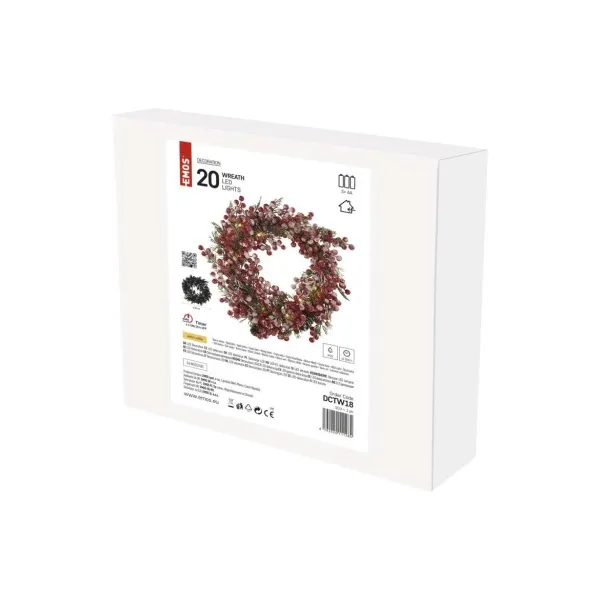EMOS LED zdobený vianočný veniec – 38 cm, 3x AA, vnútorný, teplá biela, časovač