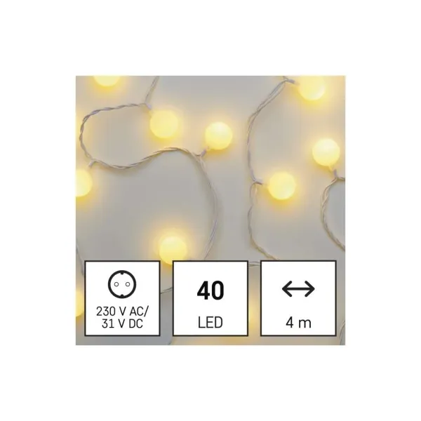 EMOS Lighting LED svetelná cherry reťaz – guličky 2,5cm, 4m, vonkajšia aj vnútorná, teplá biela, časovač