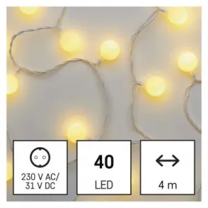 EMOS Lighting LED svetelná cherry reťaz – guličky 2,5cm, 4m, vonkajšia aj vnútorná, teplá biela, časovač