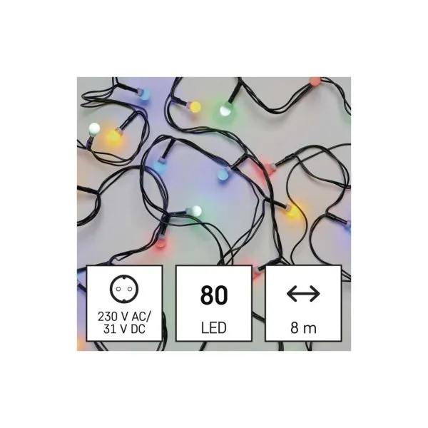 EMOS Lighting LED vianočná cherry reťaz – guličky, 8 m, vonkajšia aj vnútorná, multicolor, programy
