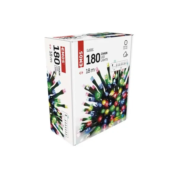 EMOS Lighting LED vianočná reťaz, 18 m, vonkajšia aj vnútorná, multicolor, časovač