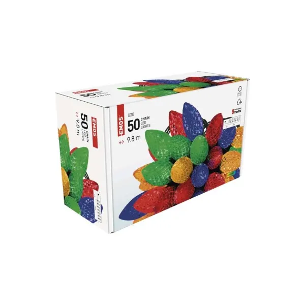 EMOS LED vianočná reťaz, farebné žiarovky, 9,8 m, multicolor, multifunkčná
