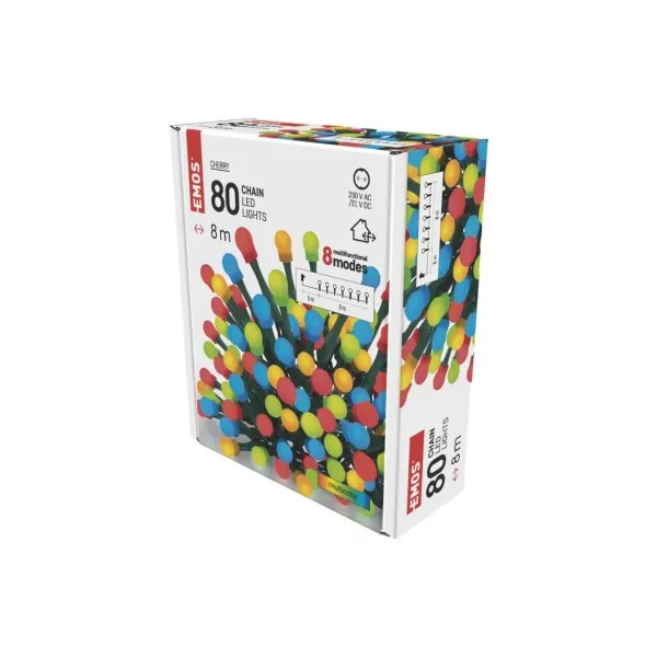 EMOS Lighting LED vianočná cherry reťaz – guličky, 8 m, vonkajšia aj vnútorná, multicolor, programy