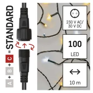 EMOS Standard LED spojovacia vianočná reťaz, 10 m, vonkajšia, teplá/studená biela
