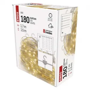EMOS LED vianočná drop reťaz – záclona, 1,7x1,5 m, vonkajšia aj vnútorná, teplá biela, programy