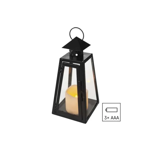 EMOS LED lampáš čierny, hranatý, 26,5 cm, 3x AAA, vnútorný, vintage