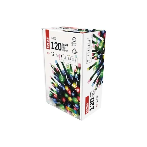 EMOS Lighting LED vianočná reťaz, 12 m, vonkajšia aj vnútorná, multicolor, časovač