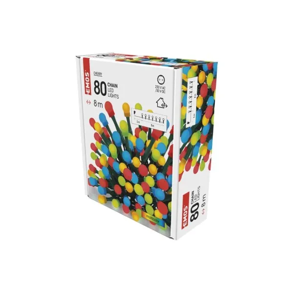 EMOS Lighting LED vianočná cherry reťaz – guličky, 8 m, vonkajšia aj vnútorná, multicolor, časovač