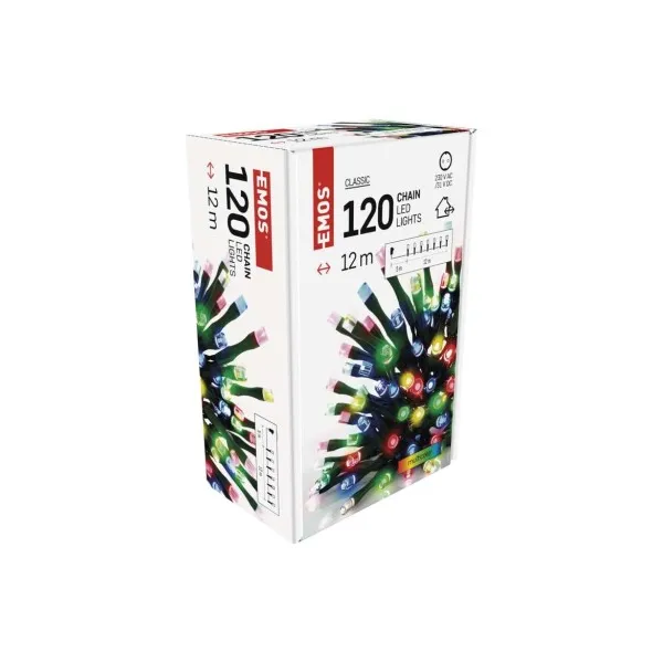 EMOS Lighting LED vianočná reťaz, 12 m, vonkajšia aj vnútorná, multicolor, časovač