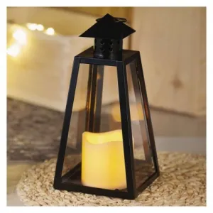 EMOS LED lampáš čierny, hranatý, 26,5 cm, 3x AAA, vnútorný, vintage