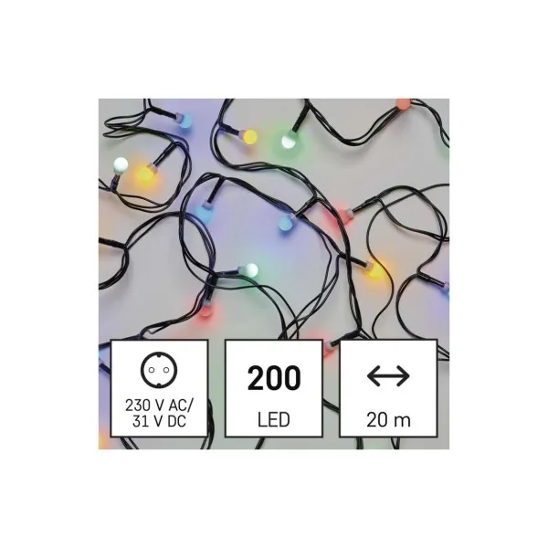 EMOS Lighting LED vianočná cherry reťaz – guličky, 20 m, vonkajšia aj vnútorná, multicolor, programy