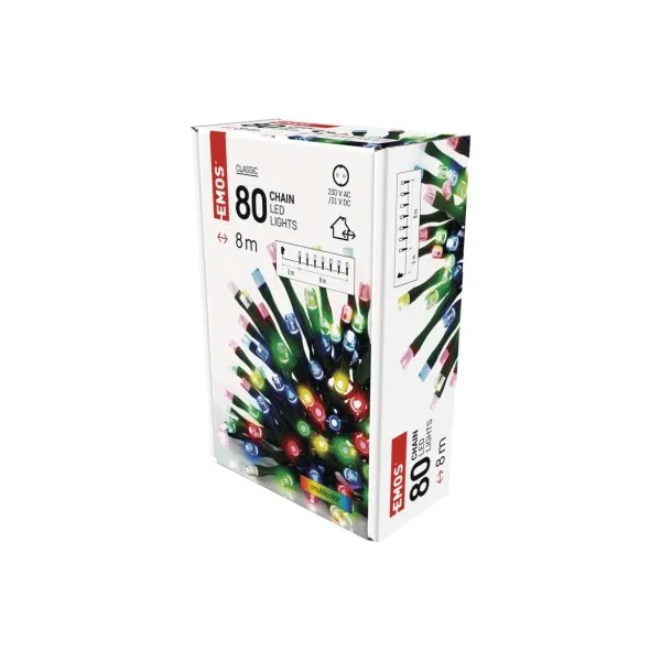 EMOS Lighting LED vianočná reťaz, 8 m, vonkajšia aj vnútorná, multicolor, časovač