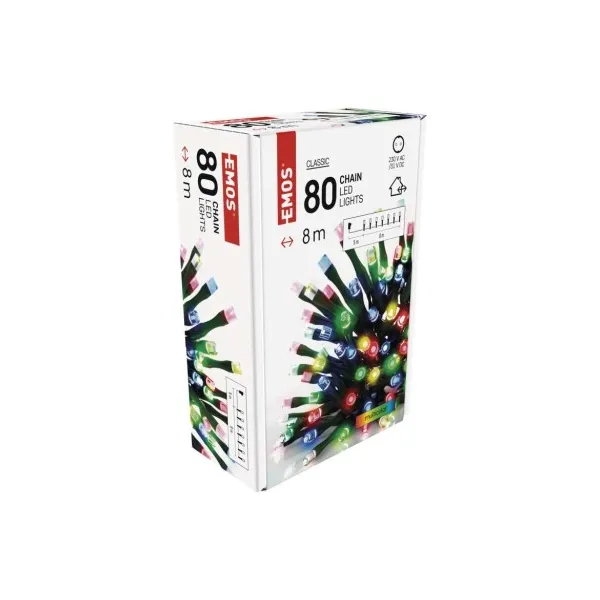 EMOS Lighting LED vianočná reťaz, 8 m, vonkajšia aj vnútorná, multicolor, časovač