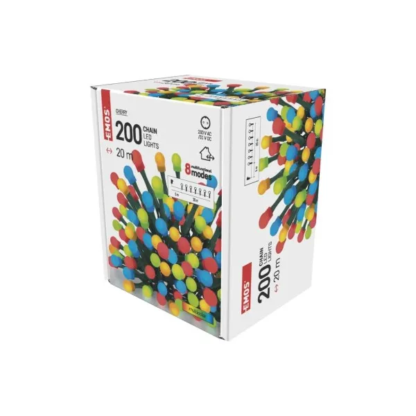 EMOS Lighting LED vianočná cherry reťaz – guličky, 20 m, vonkajšia aj vnútorná, multicolor, programy