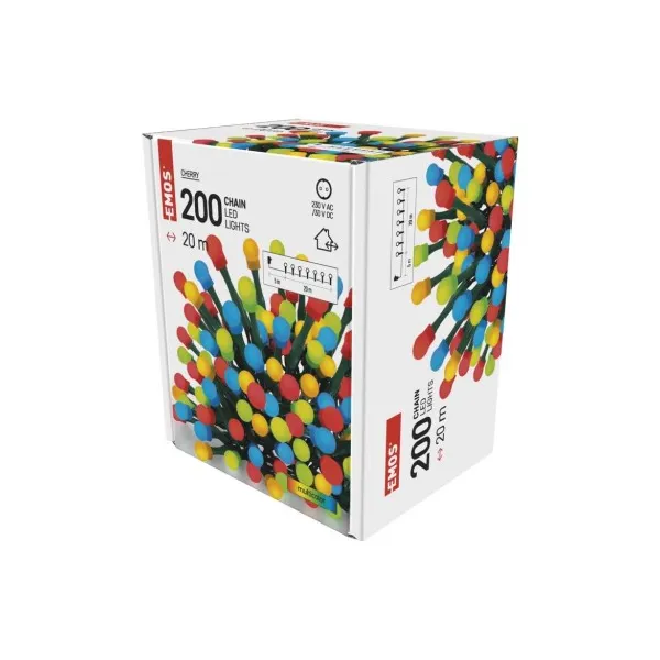 EMOS Lighting LED vianočná cherry reťaz – guličky, 20 m, vonkajšia aj vnútorná, multicolor, časovač