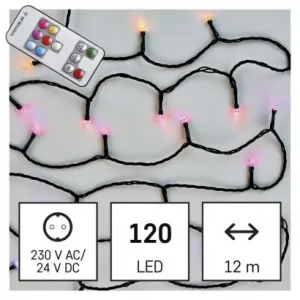 EMOS LED vianočná reťaz, 12 m, vonkajšia aj vnútorná, RGB, ovládač, programy, časovač