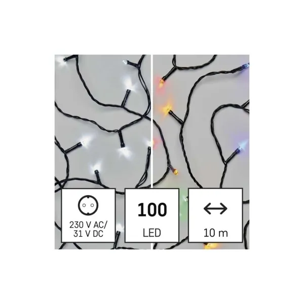 EMOS Lighting LED vianočná reťaz 2v1, 10 m, vonkajšia aj vnútorná, studená biela/multicolor, programy