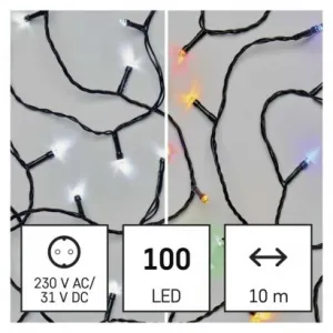 EMOS Lighting LED vianočná reťaz 2v1, 10 m, vonkajšia aj vnútorná, studená biela/multicolor, programy
