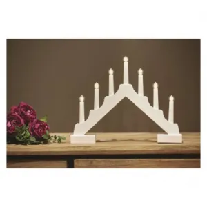 EMOS LED svietnik drevený biely, 29 cm, 2x AA, vnútorný, teplá biela, časovač