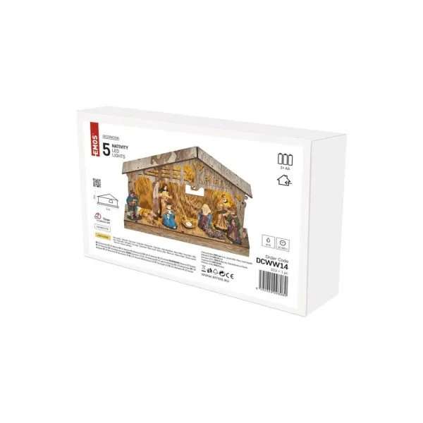 EMOS LED vianočný betlehem drevený, 19 cm, 3x AA, vnútorný, teplá biela, časovač