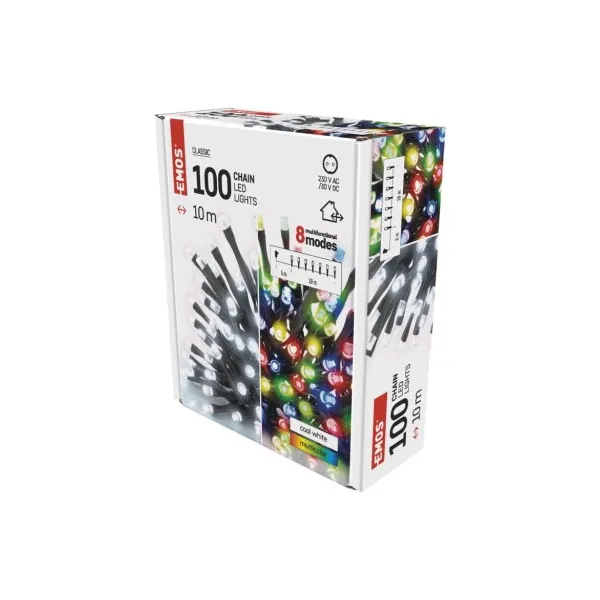 EMOS Lighting LED vianočná reťaz 2v1, 10 m, vonkajšia aj vnútorná, studená biela/multicolor, programy