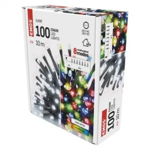 EMOS Lighting LED vianočná reťaz 2v1, 10 m, vonkajšia aj vnútorná, studená biela/multicolor, programy