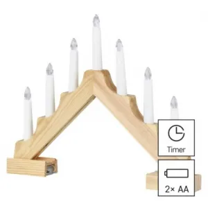 LED svietnik drevený s časovačom 29 cm teplá biela