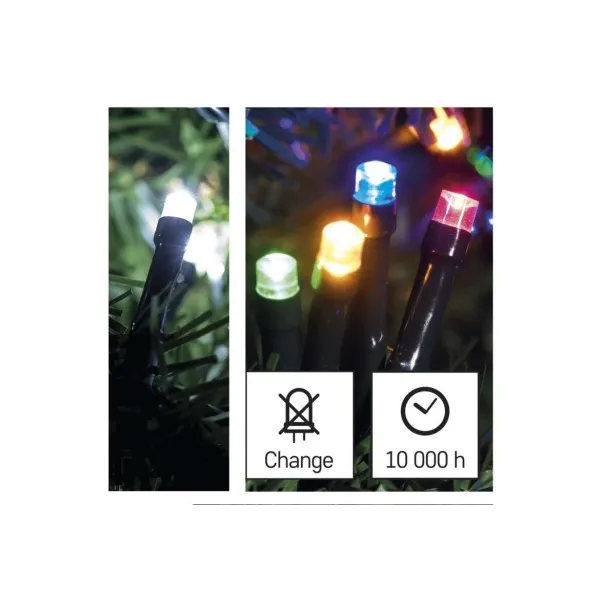 EMOS Lighting LED vianočná reťaz 2v1, 10 m, vonkajšia aj vnútorná, studená biela/multicolor, programy
