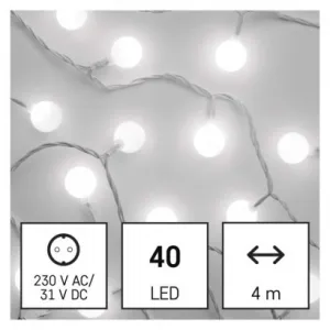 EMOS Lighting LED svet. cherry reťaz – guličky 2,5cm, 4 m, vonkajšia aj vnútorná, studená biela, časovač