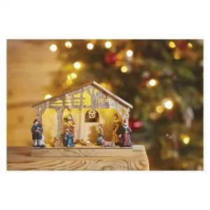 EMOS LED vianočný betlehem drevený, 19 cm, 3x AA, vnútorný, teplá biela, časovač