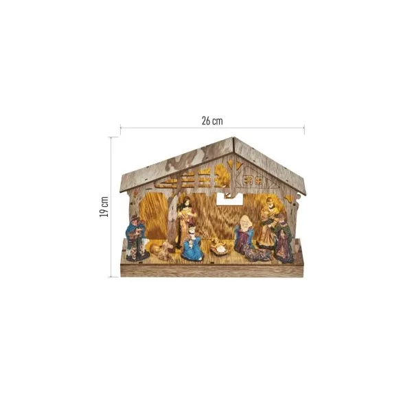 EMOS LED vianočný betlehem drevený, 19 cm, 3x AA, vnútorný, teplá biela, časovač