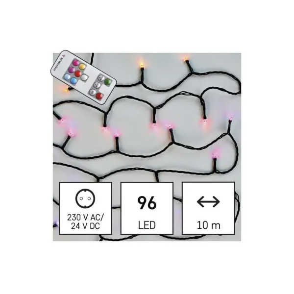 EMOS LED vianočná reťaz, 10 m, vonkajšia aj vnútorná, RGB, ovládač, programy, časovač