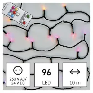 EMOS LED vianočná reťaz, 10 m, vonkajšia aj vnútorná, RGB, ovládač, programy, časovač