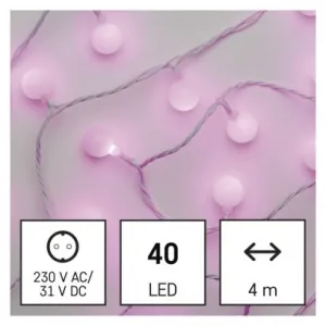 EMOS Lighting LED svetelná cherry reťaz – guličky 2,5 cm, 4 m, vonkajšia aj vnútorná, ružová, časovač