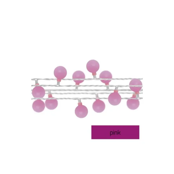 EMOS Lighting LED svetelná cherry reťaz – guličky 2,5 cm, 4 m, vonkajšia aj vnútorná, ružová, časovač